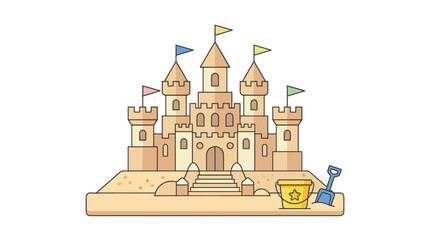 Naklejka premium Sandcastle on Beach Flat Vector Illustration