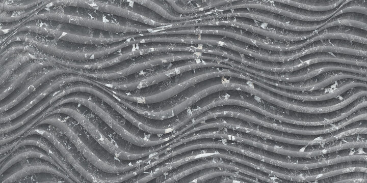A dark grey, 3D undulating wave background featuring contrasting white marble-like veining.