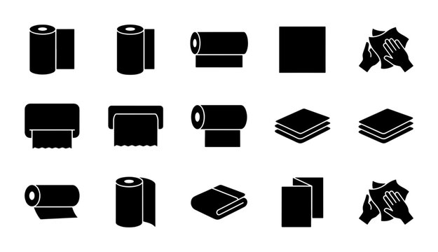 Paper Towel Icons, Toilet Roll Graphics, Cleaning Wipes Symbols, Hygiene Vector Set, Bathroom and Kitchen Essentials Collection