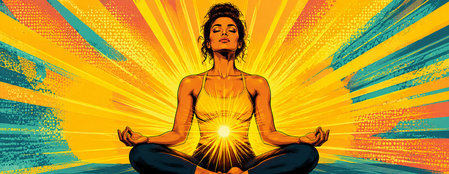 Solar Plexus Confidence Meditation With Golden Pop Art Sun Rays