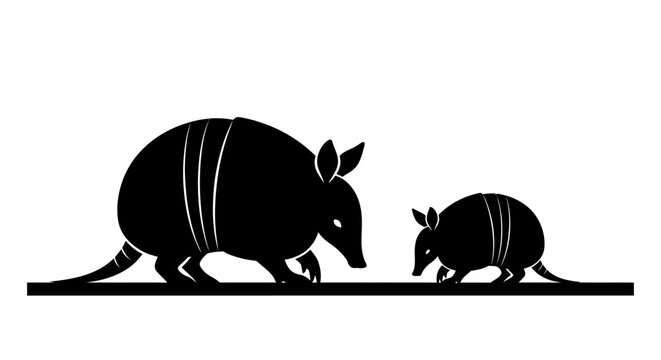 Mother and baby aardvark silhouette illustration.
