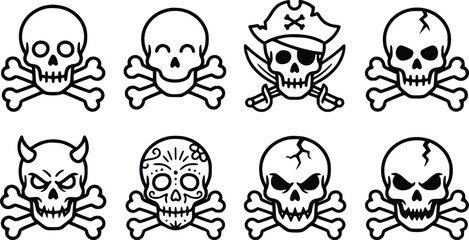 Obraz premium Halloween skull collection black and white vector graphics for spooky designs
