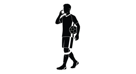Obraz premium Soccer Player With Phone Silhouette On White Background