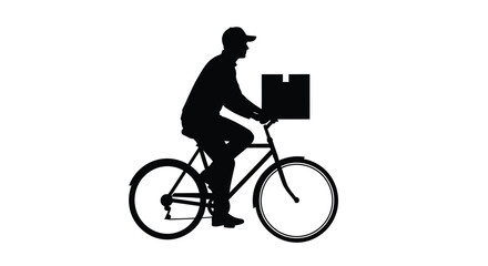 Obraz premium Bicycle courier with package black silhouette cyclist