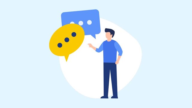Animated character communicating with chat bubbles