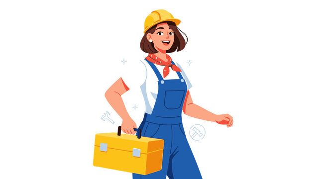 Female Construction Worker with Yellow Toolbox