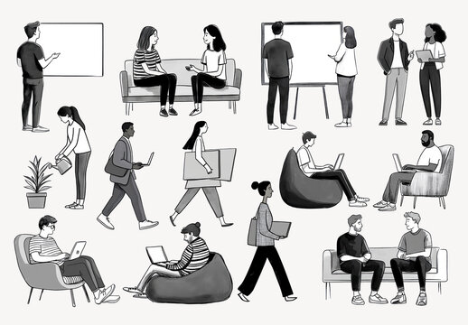 Office Teamwork Collaboration Illustration Element Set