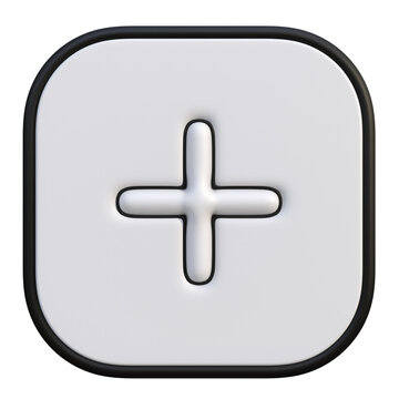 Three Dimensional White Plus Sign Symbol Icon Button for Adding New Content or Creating New Item Interface Elements