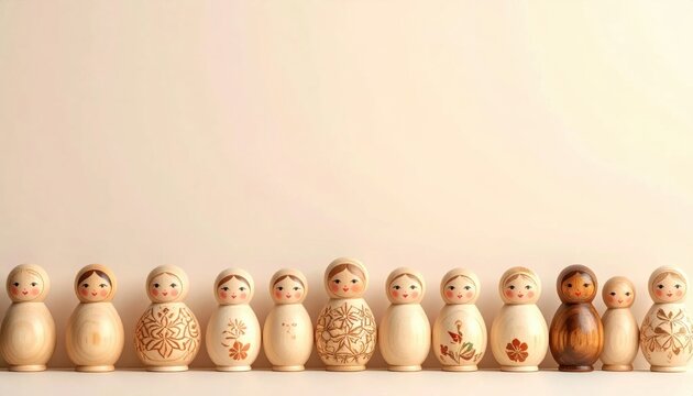 A Line of Matryoshka Dolls on a Shelf.