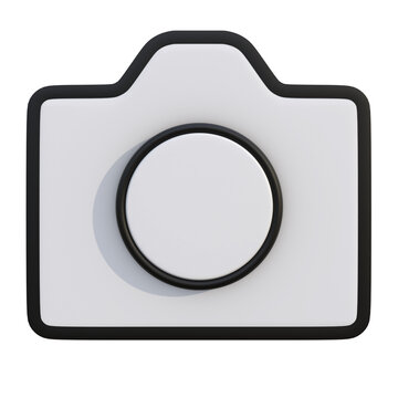 Minimalist 3D Camera Icon with Black Outline and White Body for Tech and Photography UI Design