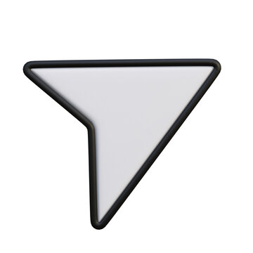 3D minimalist cursor arrow icon white navigation pointer or share symbol with black outline isolated on white background