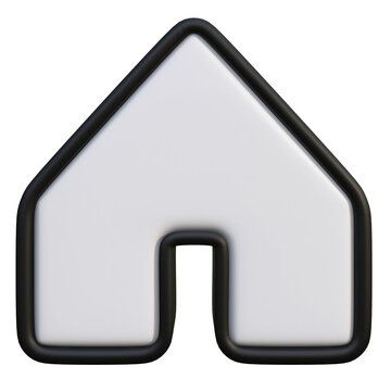 Minimalist 3D House Symbol Icon for Web Interface Navigation and Home Page UI Design Elements