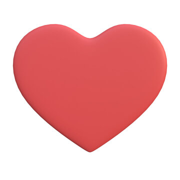 Red 3D heart shape illustration isolated on a white background representing love and romance