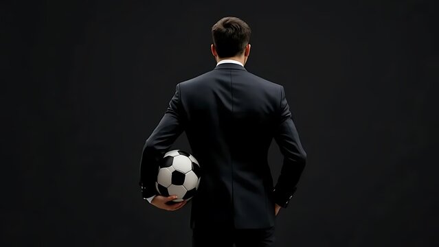 Businessman holding soccer ball professional concept