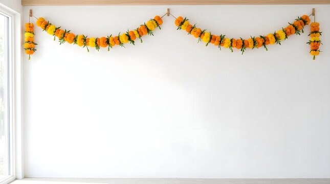 Marigold garland decoration for diwali day of the dead or festive celebrations