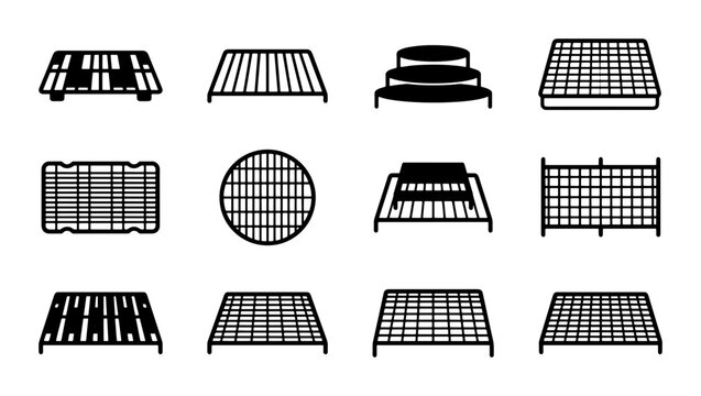 Grill Grates Collection, Barbecue Grids Set, Cooking Racks Icons, BBQ Elements Vector Graphics