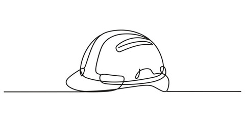 Fototapeta premium Safety construction helmet single continuous line art with construction