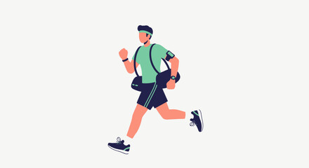 Obraz premium Man running with gym bag and phone armband.