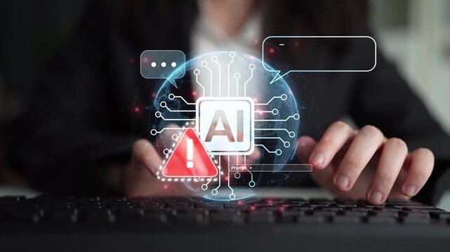 AI interface showing prompt error warning and system alert. AI prompt failure can lead to incorrect output or hallucination. Managing AI prompt error is crucial in safe AI deployment. Muxer