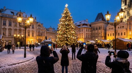 Obraz premium Christmas Tree in Historic European Town Square