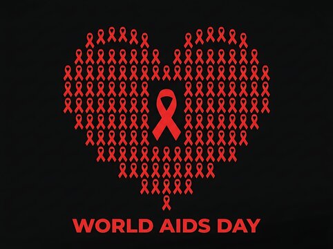 Heartshaped red ribbon awareness design for world aids day campaign and solidarity illustration