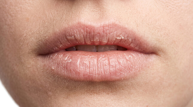 Lips show visible signs of extreme dehydration and dryness requiring intensive moisturizing treatment for skin health.