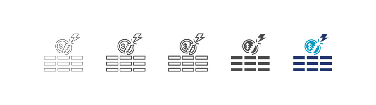 bankruptcy icon set consisting of multiple styles vector illustration. editable stroke