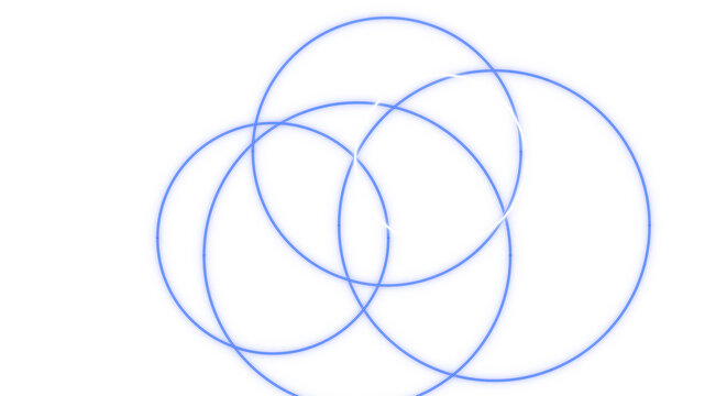 four blue circle overlap graphic png, a modern abstract illustration showing four overlapping circles in a gentle blue hue, creating a dynamic visual pattern with a bright sheen.