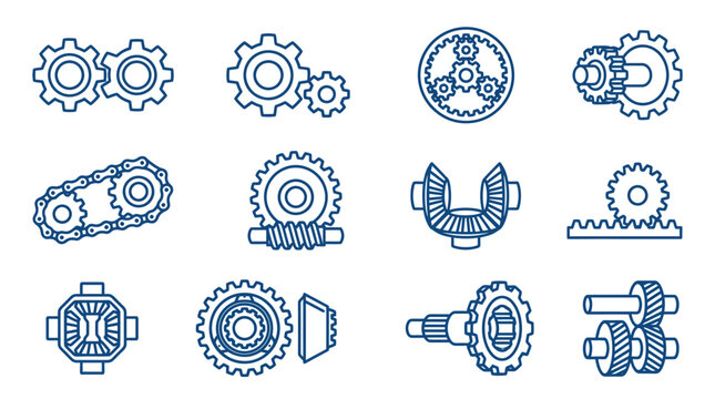 Differential and drivetrain mechanical component icons.