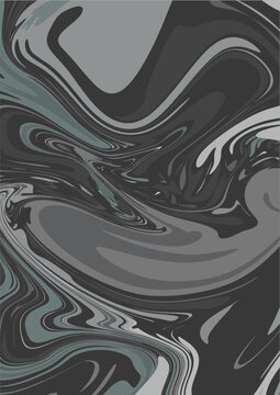 Abstract monochrome dark grey liquid marble texture background vector illustration, elegant black and silver charcoal acrylic fluid art swirls seamless pattern backdrop for modern wallpaper