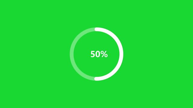 Circular progress loading bar animation with percentage counter displaying incremental data processing on a solid green screen background, for easy chroma, key compositing and, digital interface