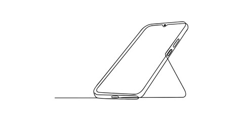 Continuous single line drawing of a modern smartphone standing upright as a simple black outline sketch on a surface Vector, illustration © Kailash Roy
