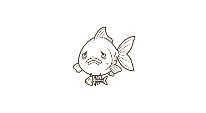 Sad Cartoon Fish with Angry Expression.