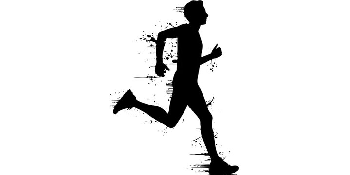 Black silhouette of a man running fast with artistic ink splash paint splatter effects on a simple creative design Vector, illustration