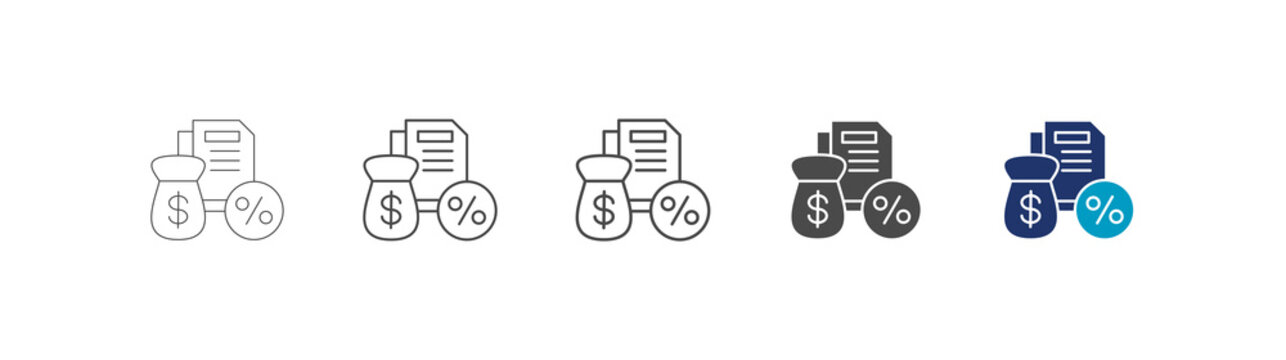 tax icon set consisting of multiple styles vector illustration. editable stroke