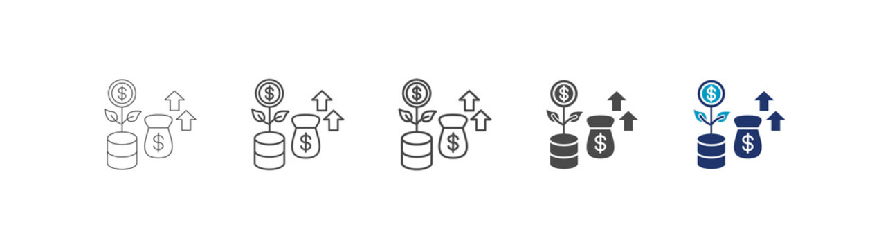 wealth icon set consisting of multiple styles vector illustration. editable stroke