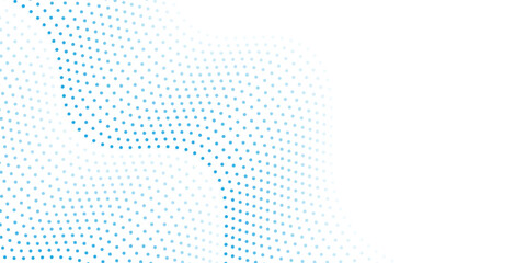 Blue dotted wave line pattern. Light halftone undulate net background. Abstract air flowing particle wallpaper. © rosy