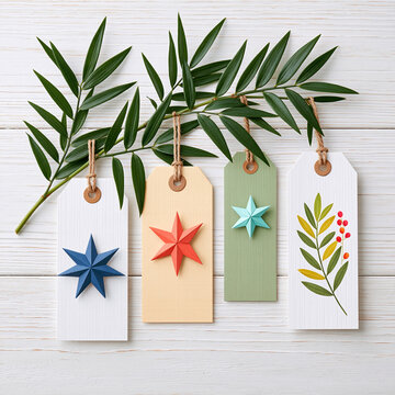 Bamboo Branches with Colorful Tanzaku Tags and Origami Stars
