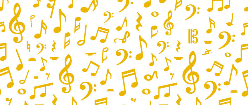Golden Music Notes Pattern Seamless Background, Musical Symbols Texture