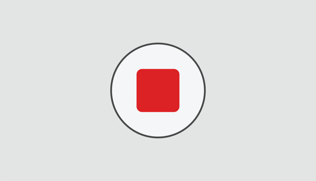 Clean graphic representation of a classic stop button featuring a white circular base and a bold red square in the center.