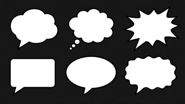 Set of blank comic speech bubbles and thought clouds on dark background 2 / nubes de di&aacute;logo