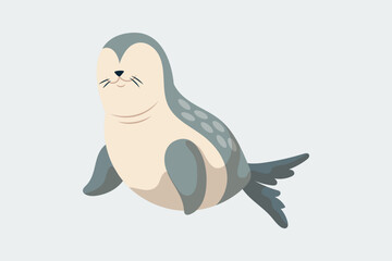 Friendly gray sea lion character illustration with flippers and whiskers © Kren Studio