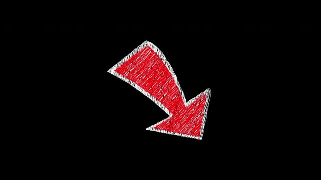 A sequence of red downward arrows with white outlines moving across a black background, creating an animated effect suitable for conveying decline or decrease themes.