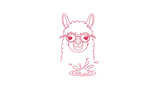 Llama Wearing Glasses Drinking Water Illustration.