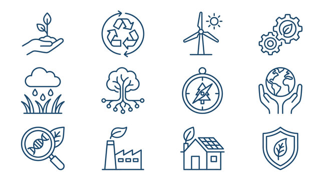 Sustainable lifestyle and clean energy icons