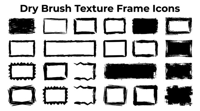 A variety of rough, hand-painted dry brush frames and borders in different shapes and sizes.