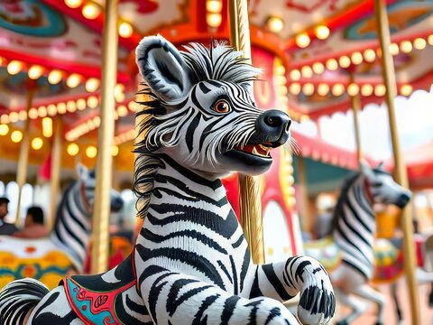 zebra toy on merry go round.