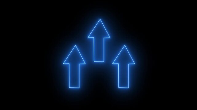 Neon red up arrow icon animation on black background .red up Arrow Icon Animation with Transparent Alpha Channel - 4K video animation.
