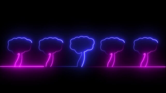 Neon glowing palm tree sign icon on black background. 4k video