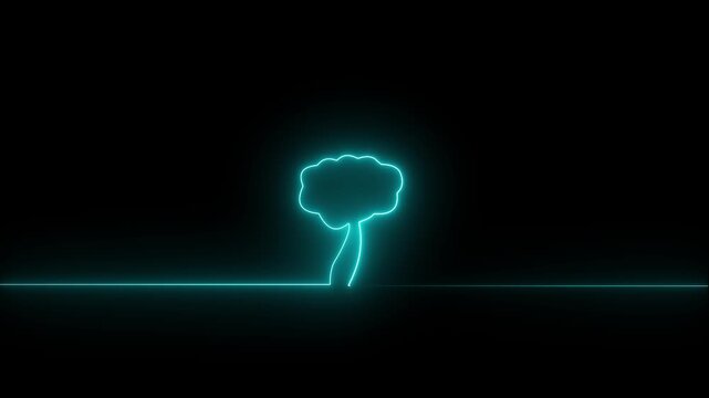 Neon glowing palm tree sign icon on black background. 4k video